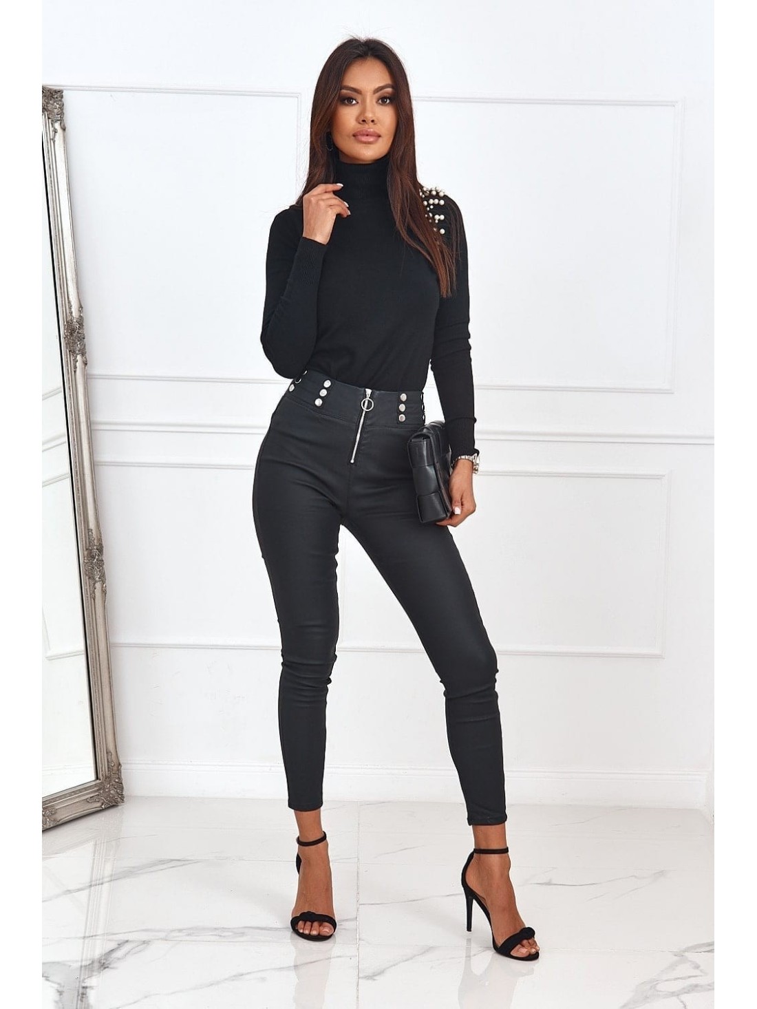 Schwarze Hose mit hohem Bund und Reißverschluss 91190 – Online-Shop – Boutique